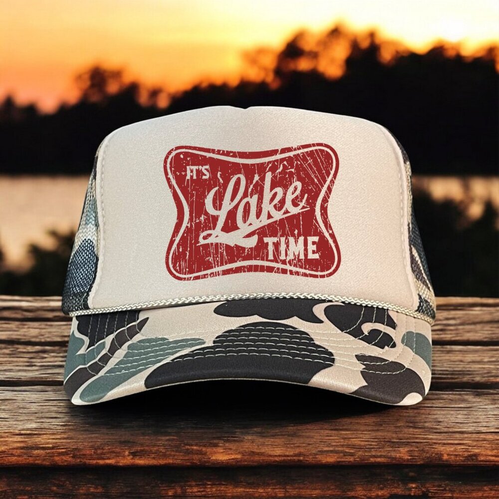 It's Lake Time Summer Country Classic Foam Women's Trucker Hat Tan/Camo - NWT